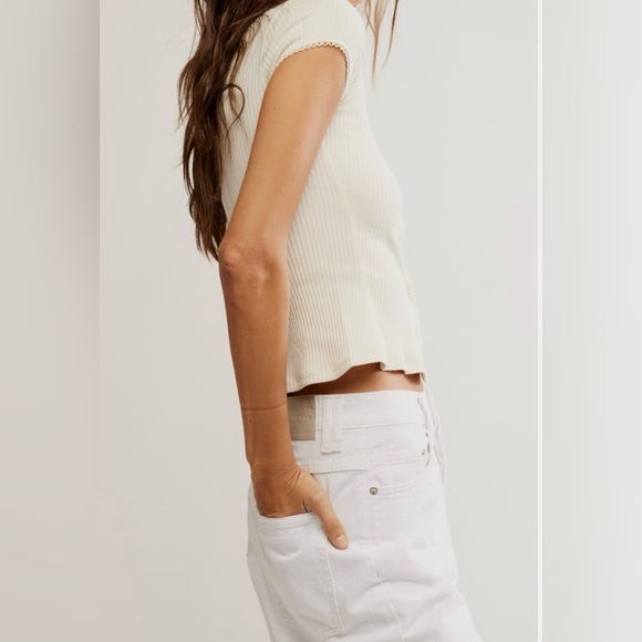 Free People Intimately Ivory Ribbed Button Front Top spring summer NWT basic - Picture 2 of 12